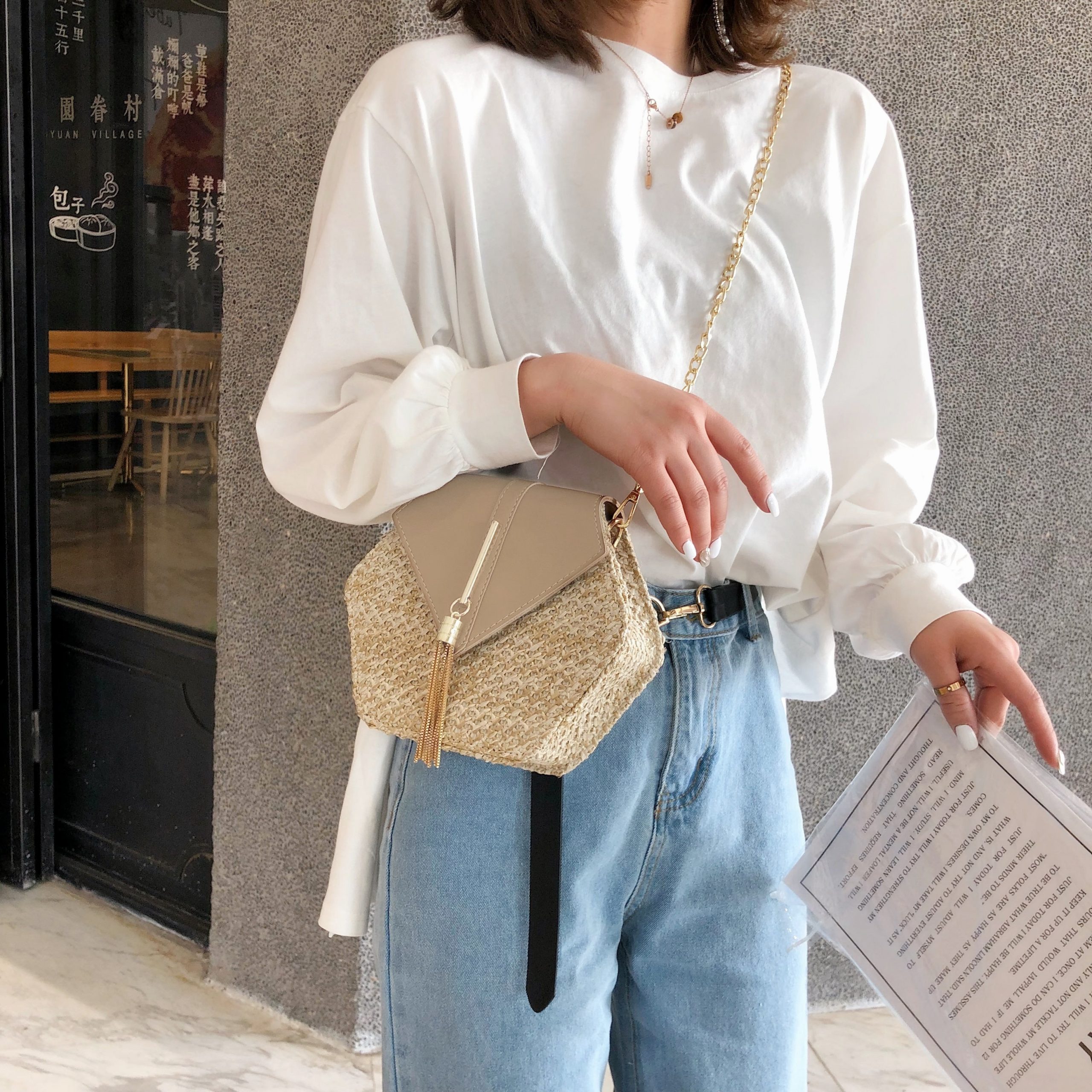 Women's Hexagon Shaped Straw Bag Women's Hexagon Shaped Straw Bag