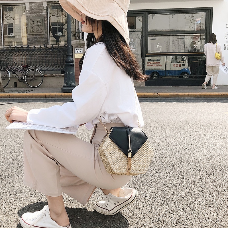 Women's Hexagon Shaped Straw Bag Women's Hexagon Shaped Straw Bag