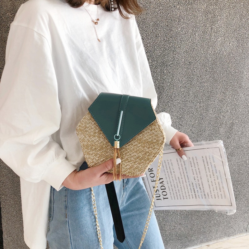 Women's Hexagon Shaped Straw Bag Women's Hexagon Shaped Straw Bag