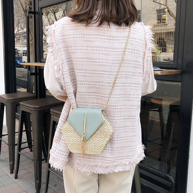Women's Hexagon Shaped Straw Bag Women's Hexagon Shaped Straw Bag