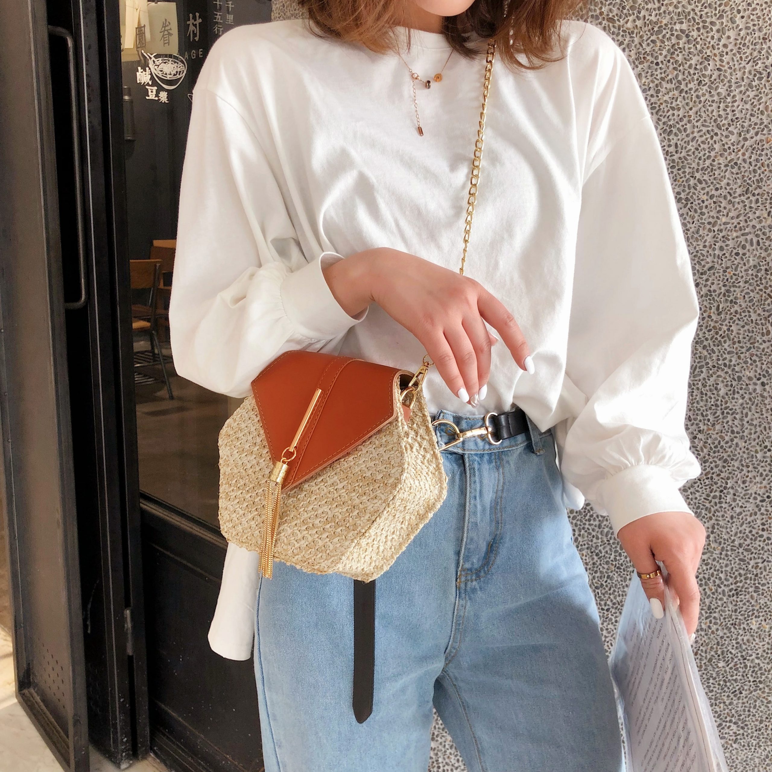 Women's Hexagon Shaped Straw Bag Women's Hexagon Shaped Straw Bag