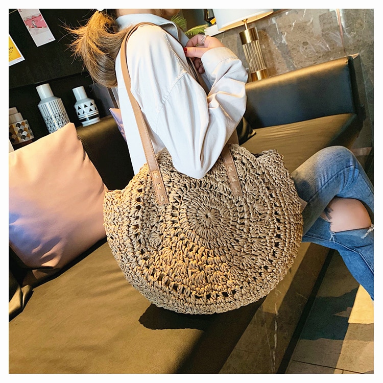 Women's Woven Rattan Flower Bag
