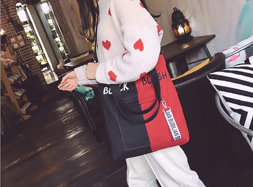 Women's Stylish Two Tone Canvas Tote Bag