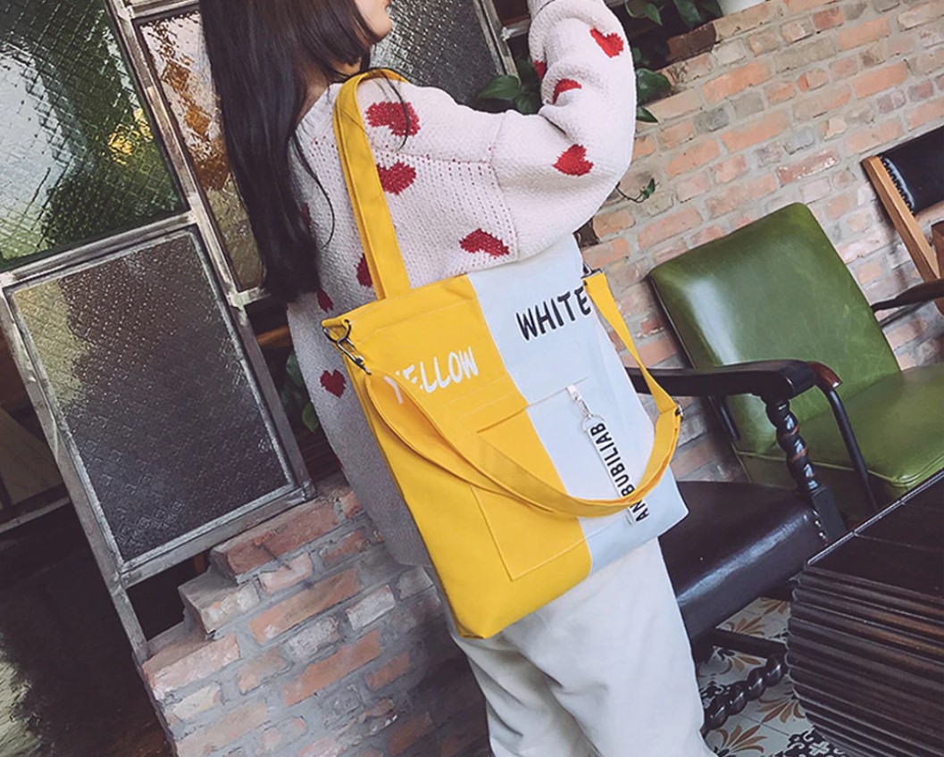 Women's Stylish Two Tone Canvas Tote Bag