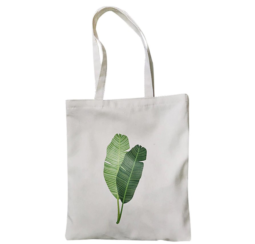 Women's Banana Leaf Print Canvas Tote Bag
